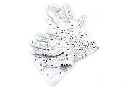 Michael Jackson White Silver Sequin Dance Gloves Glitter Rave Costume Party Halloween