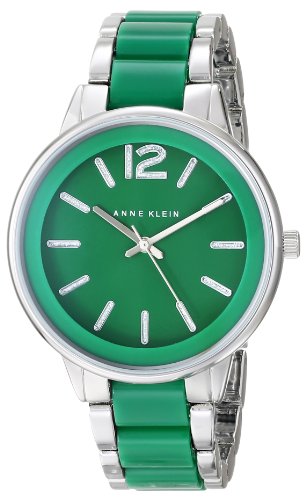 Anne Klein Women's AK/1609GNSV Silver-Tone and Green Resin Link Bracelet Watch