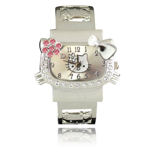 Kitty Stainless Steel Bangle Watch (White)