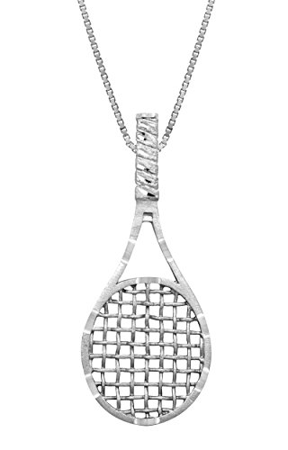 Sterling Silver Tennis Racket Necklace Pendant with 18 Box Chain