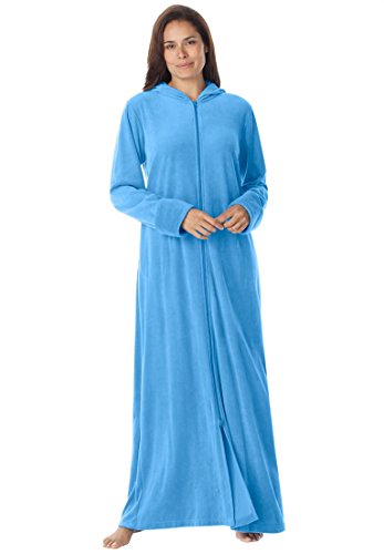 Dreams & Co. Women's Plus Size Long Hooded A-Line Velour Robe