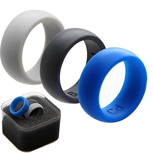 Cikishield Men's Silicone Wedding Ring -Black, Grey, Navy Blue,silicone Wedding Band Quality Collection (Black/Blue/Grey, Size10(19.80mm))