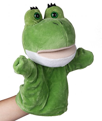 Flexibuy 9 Babies Toddlers Cute Green Frog Velour Plush Animal Hand Puppet Toys Gift