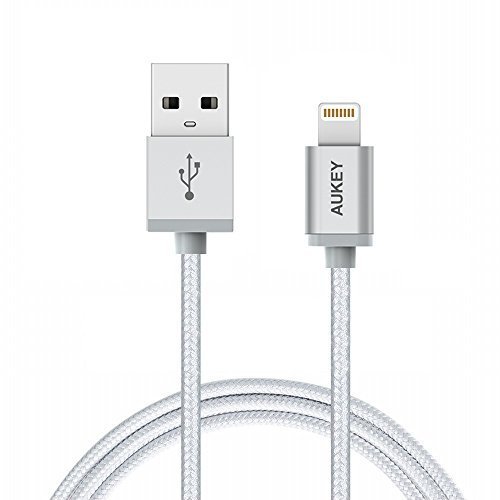 [Apple MFI Certified] AUKEY 1.2m / 3.9ft Nylon Braided 8 Pin Lightning to USB Cable Charging Cable for Apple iPhone, iPad and iPod-Silver