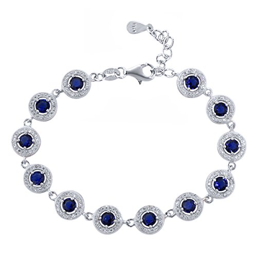 6.00 Ct Stunning Round Blue Zirconia 925 Sterling Silver Bracelet 7 + 1 Extender