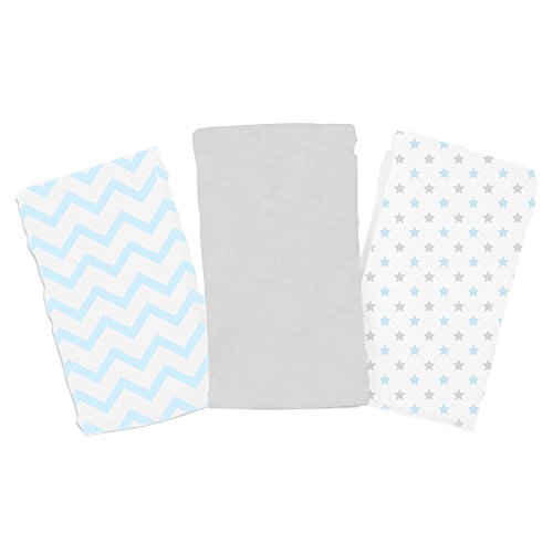 SwaddleMe Premium Muslin Blankets 3-PK, Teal Chevron & Stars (OS)