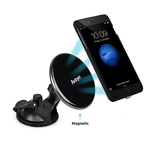Antye Magnetic Qi Wireless Car Mount Charger for iPhone 7 PLUS (2016), Dashboard Suction Cup Holder Charging Cradle, with Flexible Wireless Charging Receiver Case Matte Finish Back Cover, Black
