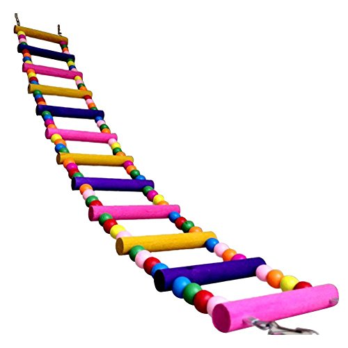 Wooden Bridge Climb Ladder Cage Swing Toys with Hooks for Pet Bird Cockatiel Parrot Hamster 10 Ladders 10*70cm