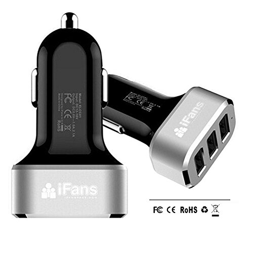 Car Charger,iFans® 6.6A 33W Portable Travel Charger Rapid 3 USB Ports Car Charger with Smart Sharing IC for iPhone 6 5 5s 5c 4 4s, iPad 4 3 2, iPad Mini, iPad Air, iPad Mini Retina, iPad Touch,samsung Galaxy S5, S4, S3, S2, Note 4 3, Other Android Smartphone/tablets --Black+Silver