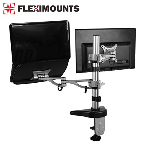 FLEXIMOUNTS dual arm Desk Laptop Mount Lcd arm for 10''-27'' Samsung/Dell/Asus/Acer/HP/AOC Computer Monitor and 11-15.6 Notebook
