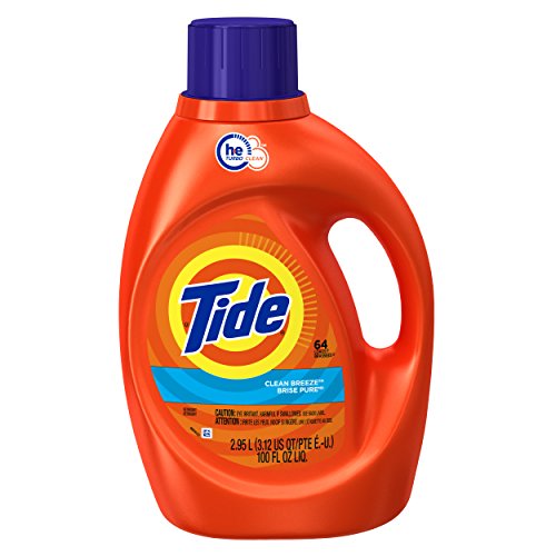 Tide HE Turbo Clean Liquid Laundry Detergent, Clean Breeze Scent, 100 Fl Oz, 64 Loads