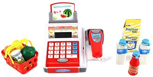 My Fun Cash Register Pretend Play Battery Operated Toy Cash Register w/ Working Scanning Action, Real Calculator, Accessories