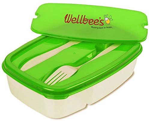 Wellbee's Bento / Lunch Container, 2-Compartment, With Utensils, Leakproof