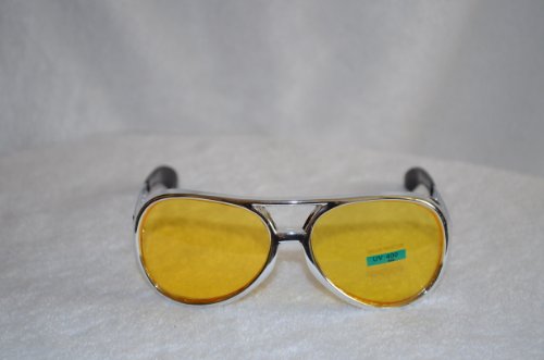 Yellow Elvis Sunglasses with Silver Frame - Aviator Glasses