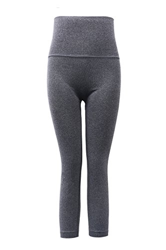 Aaronano Women's Slim Yoga Pants with Fold Over Solid Waistband Dark Grey,XL/XXL