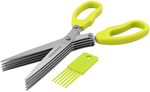 Herb Scissors - 5 Extremely Sharp Stainless Steel Blades - Multipurpose Use Kitchen & Garden Herbs Shear - Cleaning Comb - Anti-Slip Handle - By Utopia Kitchen