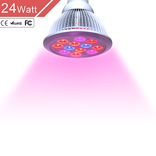 Outtled LED Grow Light 12W/24W, Highest Efficient Hydroponic LED Plant Grow Lights E27 Growing Lamp for Garden Greenhouse in Best 3 Bands Growing Combination (660nm and 630nm Red and 460nm Blue)