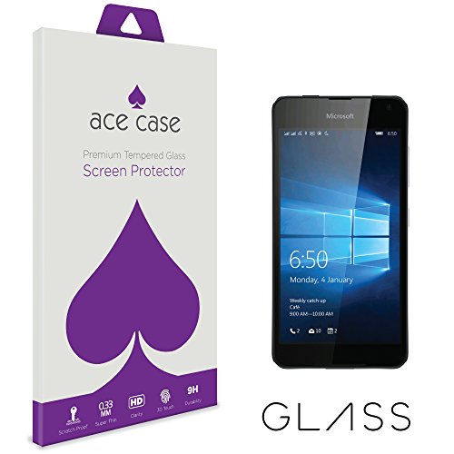 Microsoft Lumia 650 Screen Protector Tempered Glass (CRYSTAL CLEAR COVERAGE) Front Shield Scratch Proof Protection Exclusive to ACE CASE