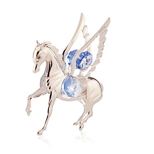 Silver Plated Highly Polished Pegasus Ornament Made with Genuine Matashi Crystals