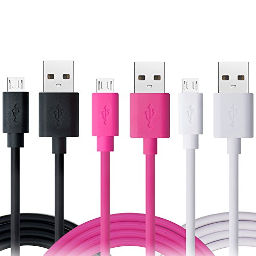 Micro USB Cable, OKRAY 3 Pack 6.6ft High Speed Durable PVC Micro USB 2.0 Charging sync Data Cable Cord For Android, Samsung, HTC, LG, NOKIA Lumia, Blackberry, Google Nexus Glass (Black White Hot Pink)