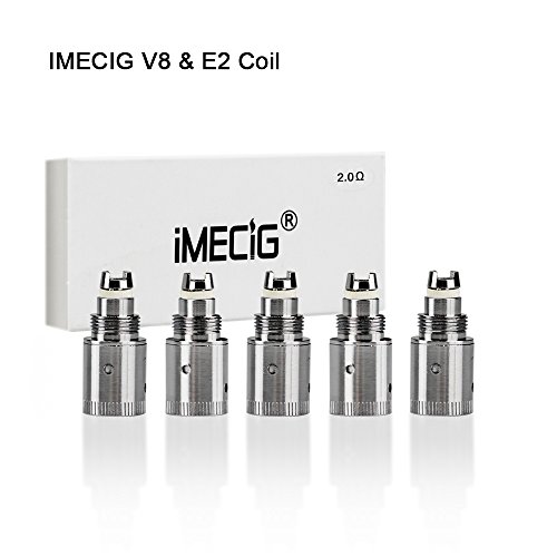 IMECIG® V8/E2 5 x 2.0ohm Original Coil Atomizer Head for E cigarette | Electric Cigarette | Electronic Cigarette | Clearomiser | Clearomizer | Eshisha | Ehookah | No Nicotine | Ecigarette