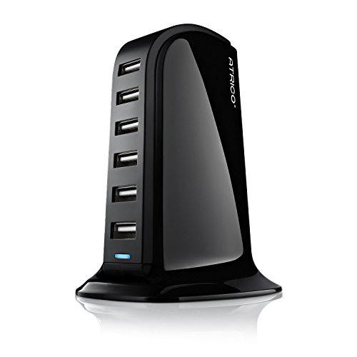 Atrico Rapid-Charging 6-Port Desktop USB Hub/Charging Station with Smart IC Technology for Apple iOS, Android & Virtually all Other USB Compatible Devices - Black
