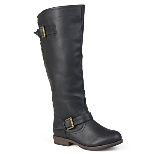 Journee Collection Womens Regular Sized and Wide-Calf Studded Knee-High Riding Boot Black 8.5 Wide Calf