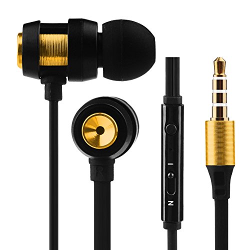 Earbuds with Microphone,Stereo Deep Bass Noise Isolating in Ear Headphones with Mic for iPhone, iPad, iPod, Samsung, Nokia, HTC , Mp3 Players etc (Black gold)