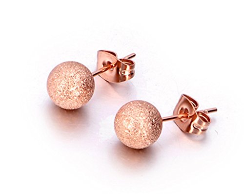Girls Women Rose Golden Ball Stainless Steel Fashion Stud Earrings 7.0 mm 1/4 Inch Round