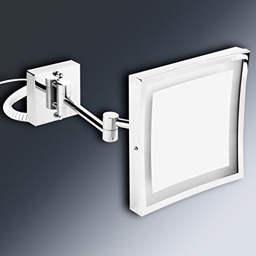 OFKP® 8.5 inch LED Wall Mirror Magnifying Square 3 times Luminous Folding Extension - Double Sided with normal Magnifying x3 - 180 degree rotation