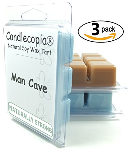 Candlecopia Manly Man 3-Pack Scented Wax Melts - Driftwood, Man Cave, and Rain Water - Naturally strong scented soy wax cubes throw +75 hours of fragrance when melted in Scentsy®, Yankee Candle® or standard electric tart warmer