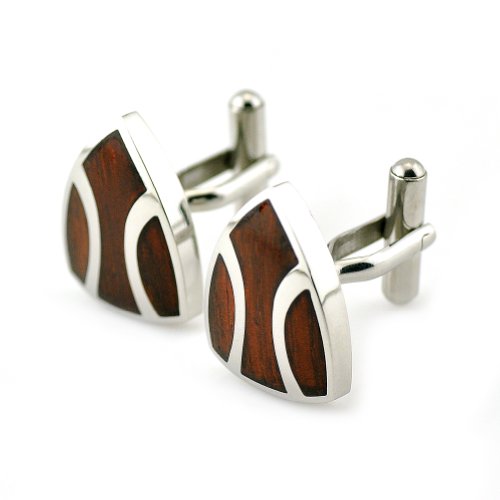 PenSee Rare Stainless Steel & Red Wood Shield Cufflinks for Men with Gift Box