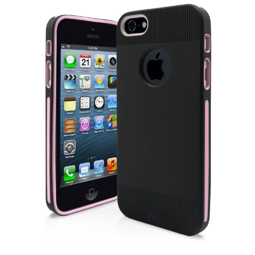 iPhone 5S Case, MagicMobile® Ultra Slim Fit Matte TPU Flexible Thin Fitted Cover [Black - Light Pink] with Screen Protector