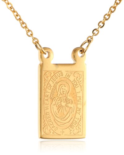 Men's Stainless Steel 18K Gold Plated Scapular Religious Necklace, 26