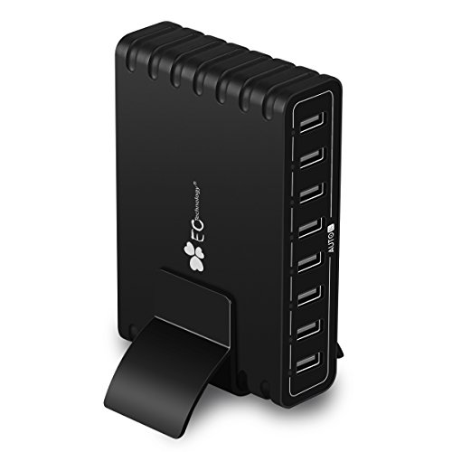 EC Technology 8-Ports 60W 12A USB Desktop Charger with AUTO IC Charging Station for Smartphones- Black