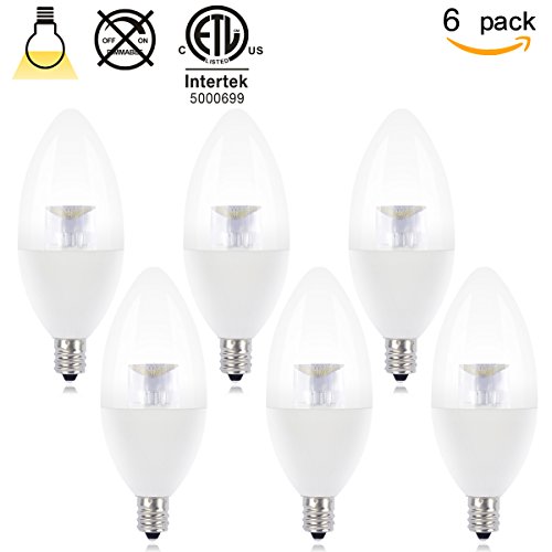 (6 Pack) Sunthin 5w LED Candle Bulb, LED Candelabra Light Bulb, E12 Base, Torpedo Shape, 40 Watt Replacement, ETL Approved, Candle Led, Candelabra LED