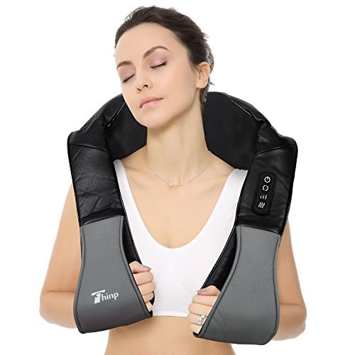Thinp Shiatsu Deep Kneading Massage Adjustable Neck & Shoulder Massager, Portable Car/Office Chair Massage With Heat