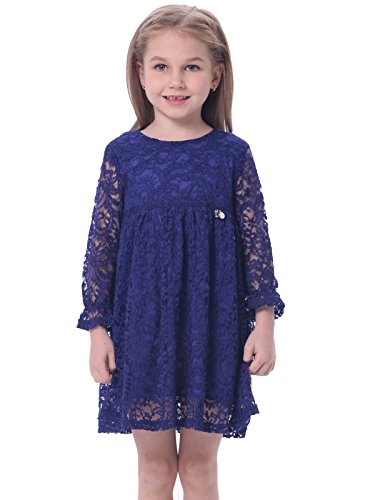 Bonny Billy Girl's A-Line Long Sleeve Blue Lace Kid Dress