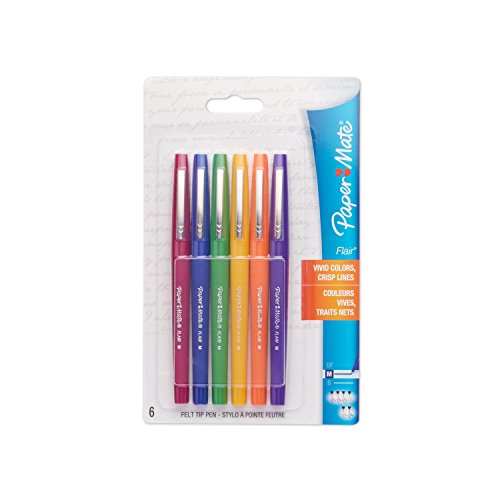 Paper Mate Flair Porous-Point Felt Tip Pen, Medium Tip, 6-Pack, Fashion Colors (61390)