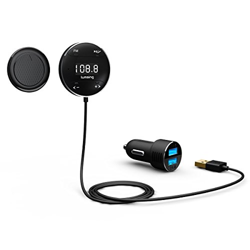 Lumsing Bluetooth 4.0 In Car Kit Adapter Hands-Free Wireless Calling Streaming Dongle LCD FM Transmitter +10W USB Charger + Mounts (Microphone/ APTX)
