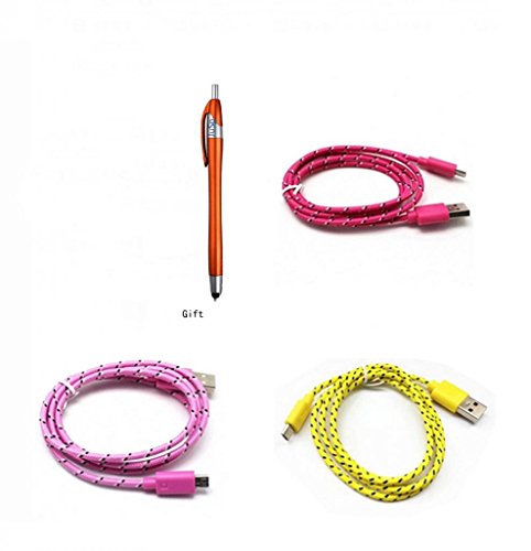 JuSp (TM), Samsung Cable,Universal Generic Multi-Color Durable Micro USB Braided Rope Sync Data Charger Cable Charging Cord for Android Samsung Galaxy, Nexus, HTC, S, LG, Nokia, Lumia, Blackberry, Sony phone ,with 1 Stylus Ballpoint Pen Christmas Gift