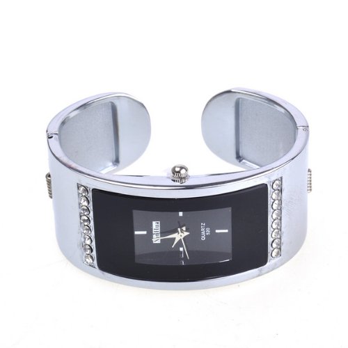 BestDealUSA Black Alloy Stylish Elegant White Tone Shell Dial Wrist Watch For Women