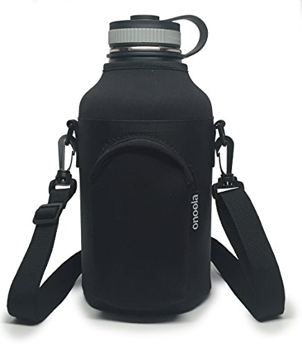 Onoola 64oz Pocket Carrier for Hydro Flask Type Growler Bottles with Padded Adjustable Straps (Black)