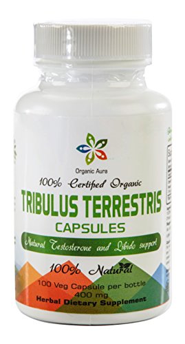 Certified Organic Tribulus Terrestris Capsules. 400 mg - 100 Veg Capsules. Naturally Increases Testosterone and Libido. 100% All Natural, Raw and Original - Optimum dosage - Easy swallow capsules.