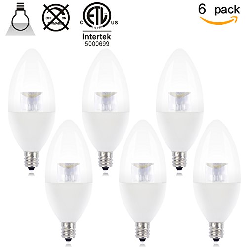 (6 Pack, Daylight) Sunthin 5W LED Candle Bulb, Torpedo Shape, LED Candelabra Light Bulb, E12 base, 40 Watt Replacement, Candle LED, Candelabra LED