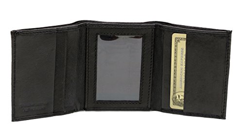 Ashlin® 100% leather Slim Men's Trifold Wallet with 6 Credit Card Pockets, ID Window and Lined Double Billfold - Black [5704]