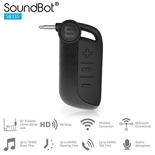 SoundBot SB335 Universal Wireless Bluetooth Receiver Adapter Dongle Car Kit to Stream Music from ANY Bluetooth Enabled Device to All 3.5mm Audio In Systems Portable Headphones Home Stereo Car Speaker