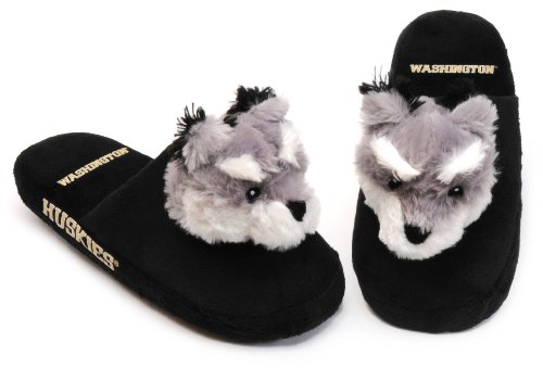 NCAA Washington Huskies Mascot Slippers, Black, Small