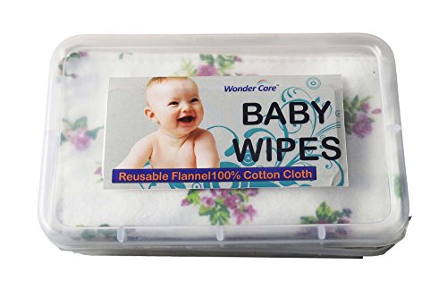Wonder Care - Reusable Baby Wipes 5x 7 Inches- 100% Cotton Flannel Cloth- 2 Layers-ultra Soft - Assorted Color Prints with Free Box - (10 Count)