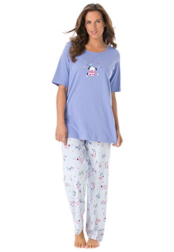 Dreams & Co. Women's Plus Size Cotton Knit Pajamas . Pale Peri Dogs,M